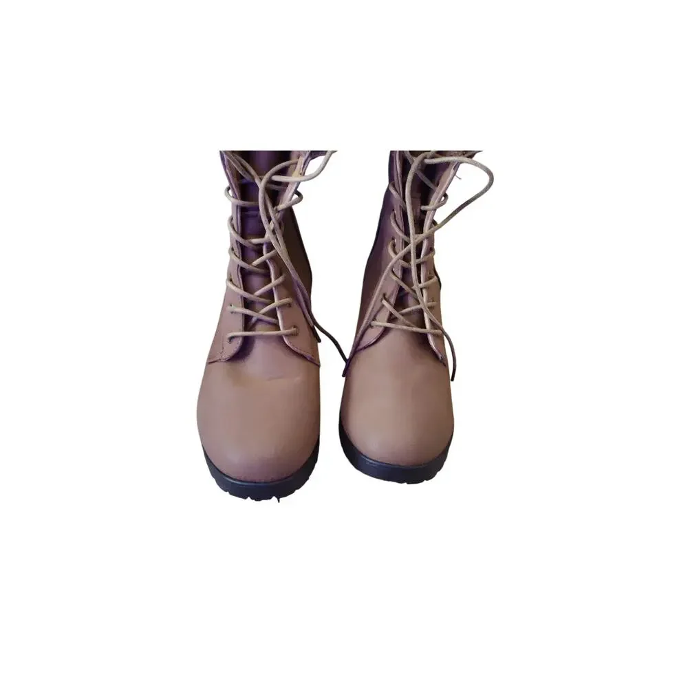 Ashley Blue RiRi Tan Vegan Ankle Boots‎ Women’s Size 11 Lace Up Booties Lace up